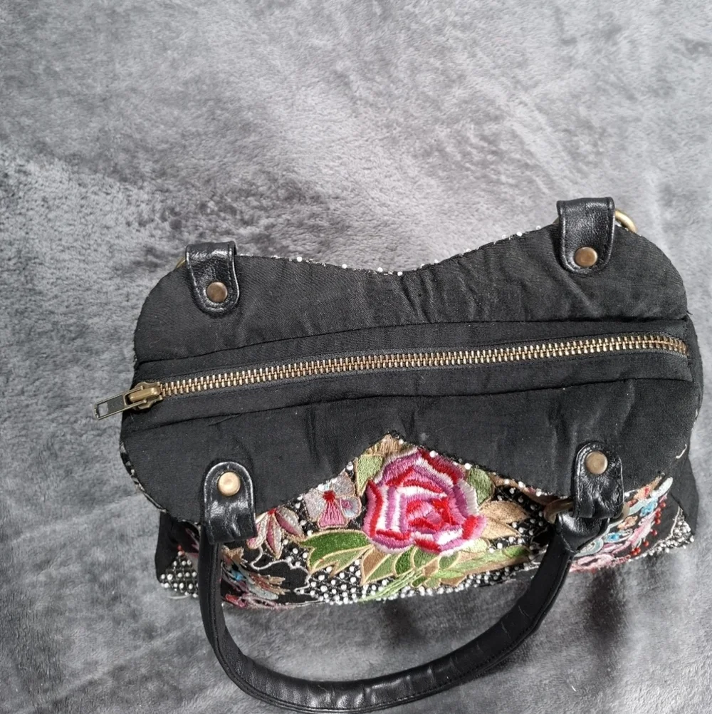 CHRISTIANA Floral BEADED Embroidered MEDIUM BAG Double Strap Purse Multicolor